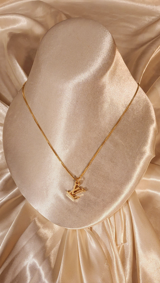 Repurposed Vintage Monogram Charm Necklace- LV Era