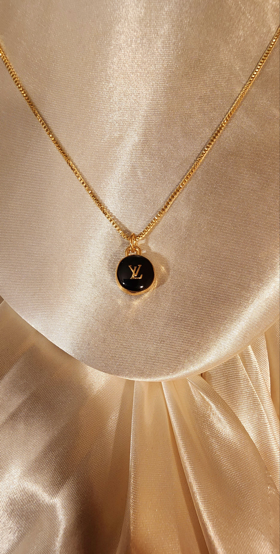 Repurposed Vintage Designer Black Charm Necklace- LV Era