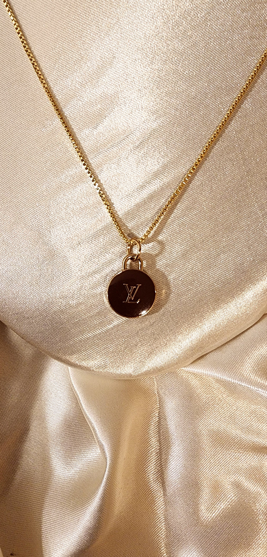 Repurposed Vintage Designer Brown Charm Necklace- LV Era
