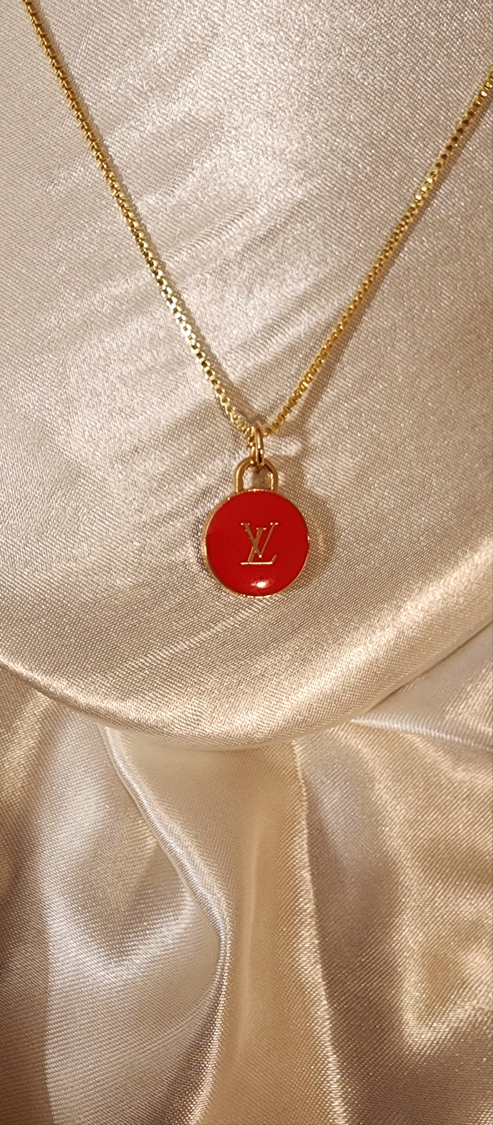 Repurposed Vintage Designer Red Charm Necklace- LV Era