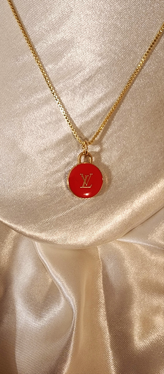 Repurposed Vintage Designer Red Charm Necklace- LV Era