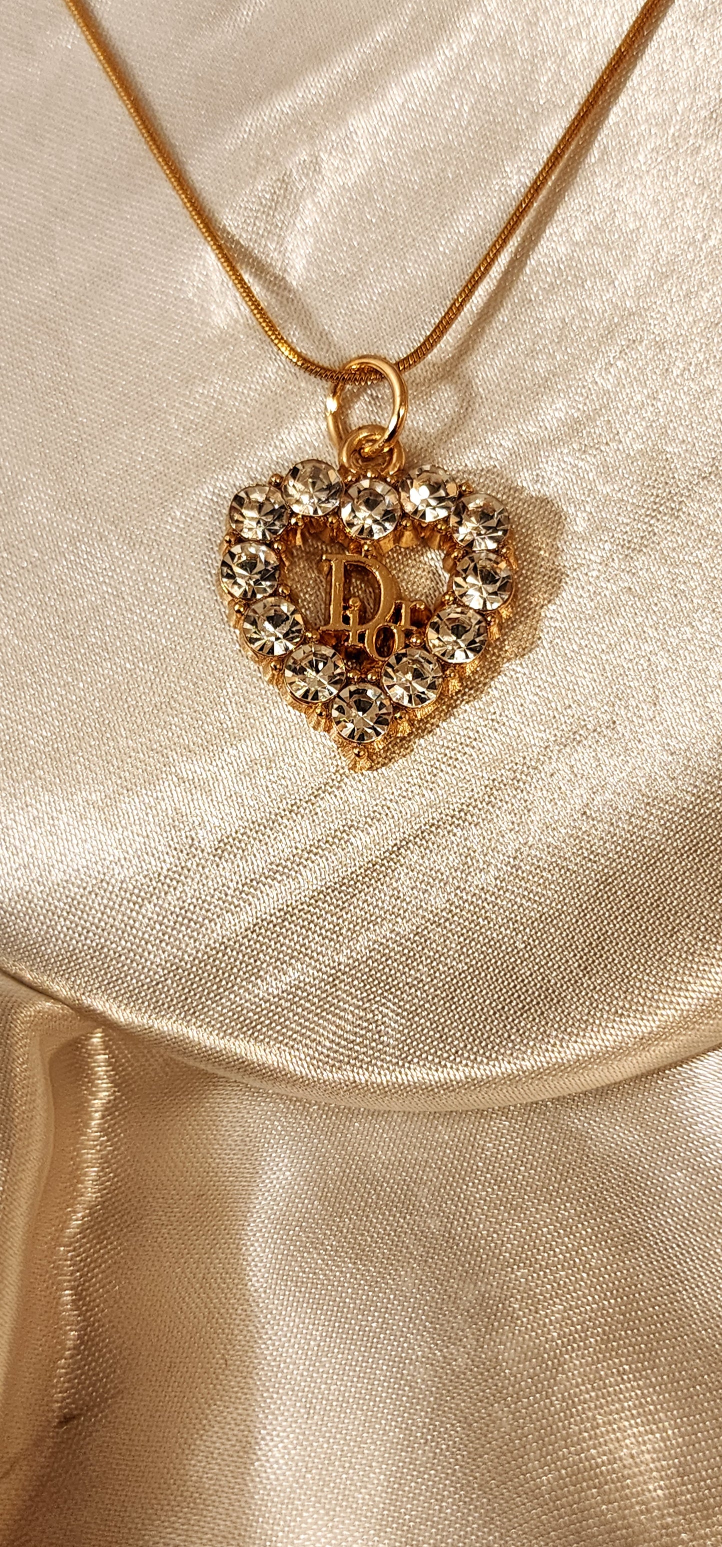 Repurposed Vintage Crystal Heart Charm Necklace- DR Era