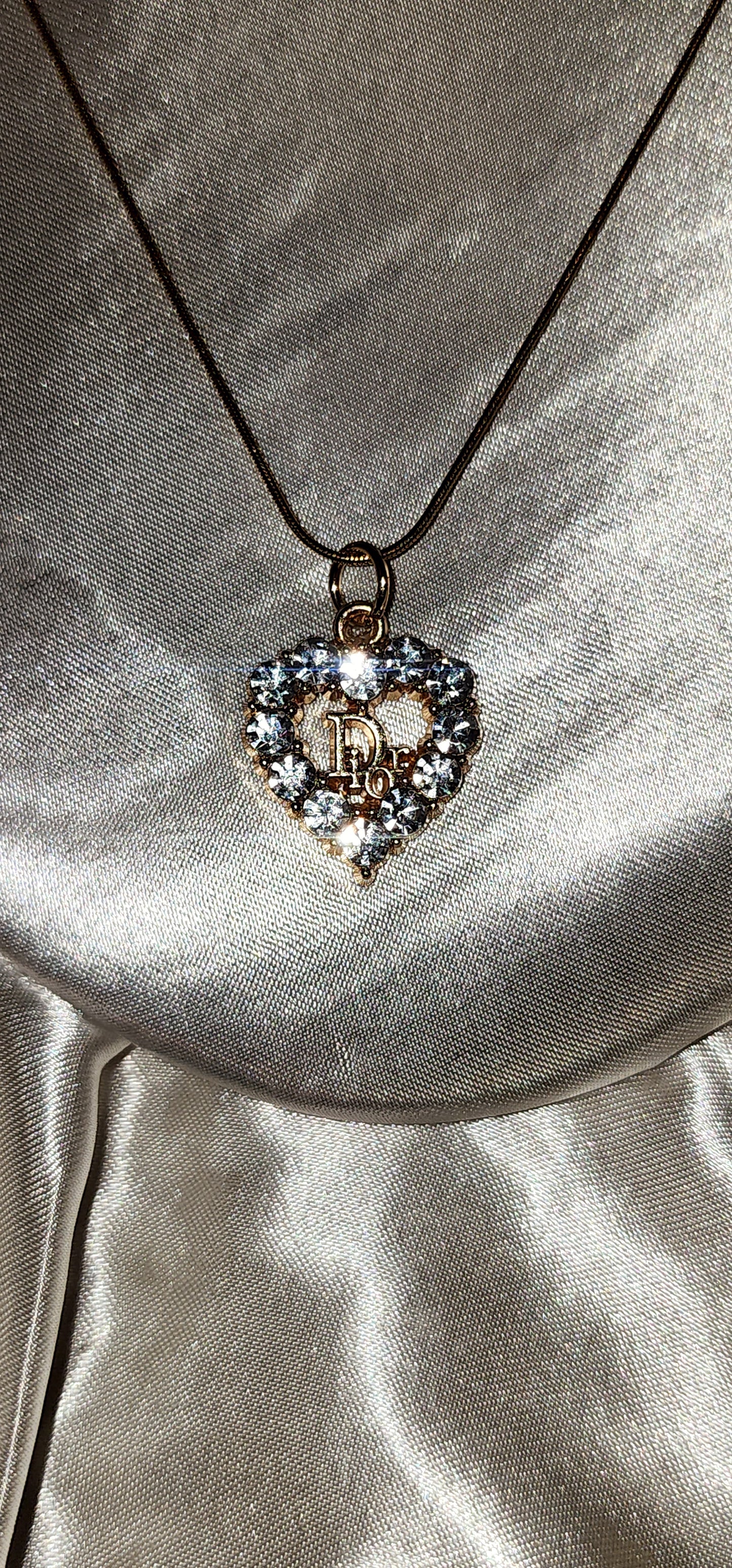 Repurposed Vintage Crystal Heart Charm Necklace- DR Era