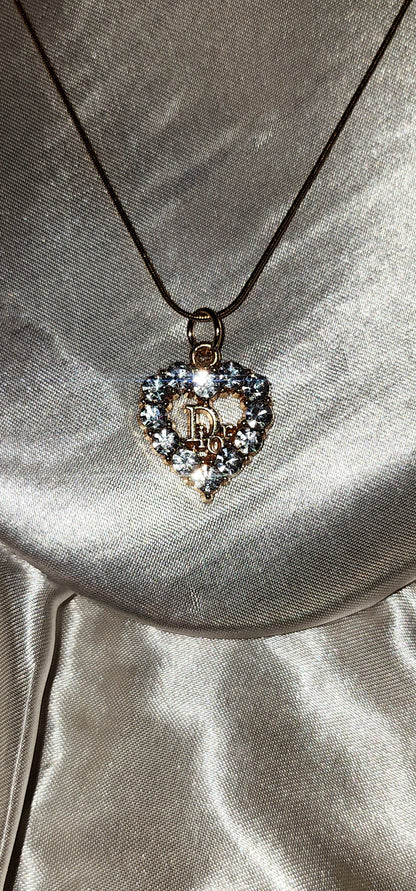 Repurposed Vintage Crystal Heart Charm Necklace- DR Era