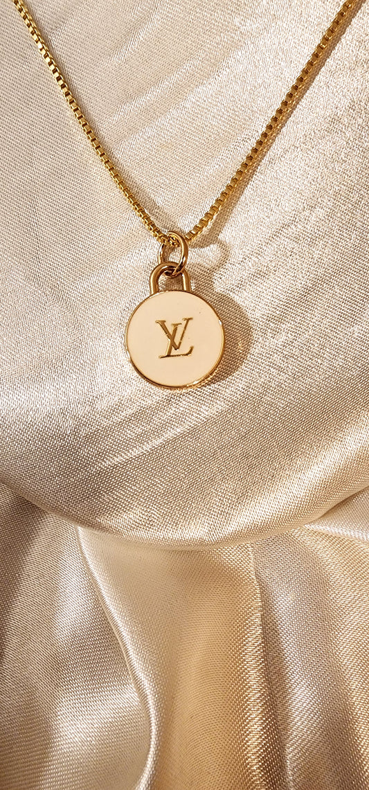 Repurposed Vintage Designer White Charm Necklace- LV Era
