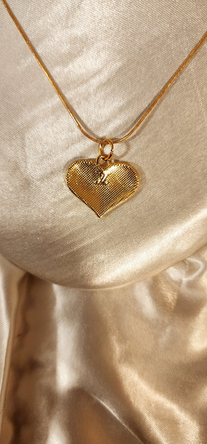 Repurposed Vintage Black Heart Charm Necklace- LV Era