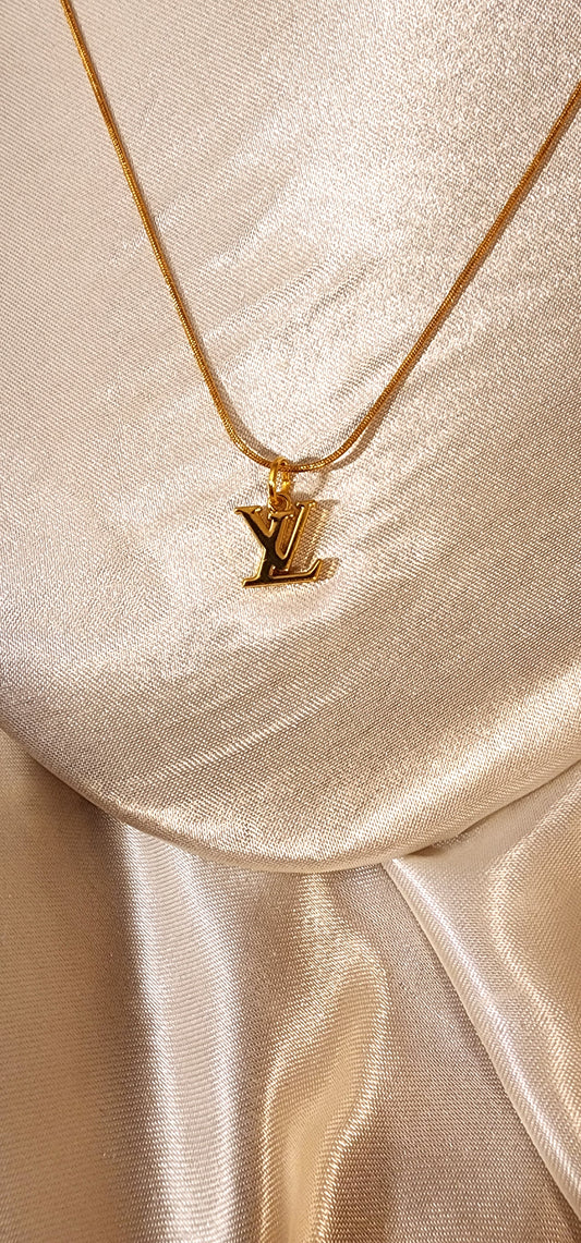 Repurposed Vintage Mini Monogram Charm Necklace- LV Era