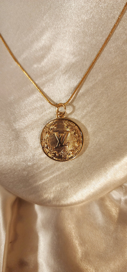 Repurposed Vintage Designer Gold Charm Necklace- LV Era