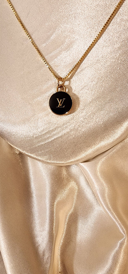 Repurposed Vintage Designer Black Charm Necklace- LV Era