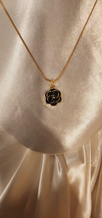 Repurposed Vintage Camellia Flower Charm Necklace- CC Era