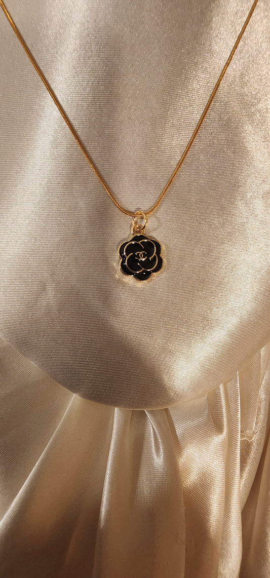 Repurposed Vintage Camellia Flower Charm Necklace- CC Era
