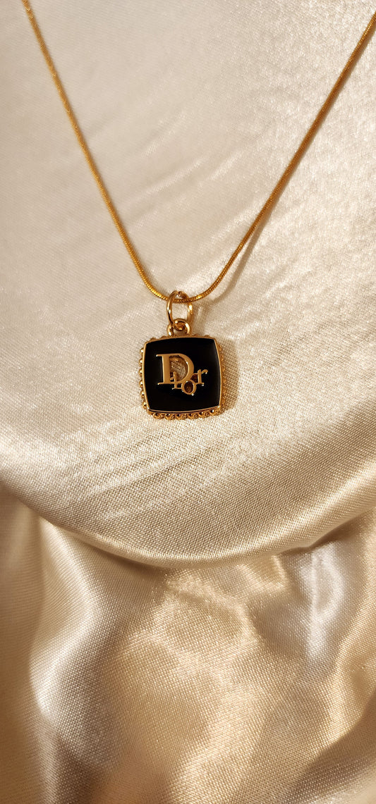 Repurposed Vintage Black and Gold Charm Necklace- DR Era